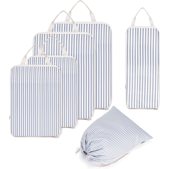 Набір органайзерів для валізи Narwey (6 шт.) - Кубики для пакування, компресійні мішки, органайзери для подорожей (Смугастий)