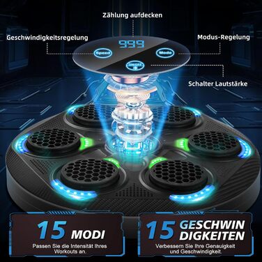 Музична боксерська машина: розумний набір для боксу з Bluetooth, 15 режимів швидкості та лічильник ударів для дорослих