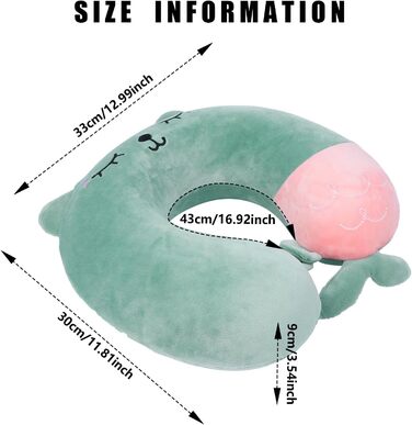 Подушка для шиї дитяча та доросла, у вигляді тваринки, 33x30 см, Memory Foam, для подорожей, літака (зелена)