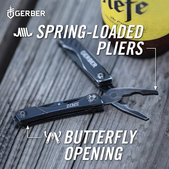 Gerber Multifunction Tool with 12 Functions, Dime Pocket Multi-tool, Black, 1014030