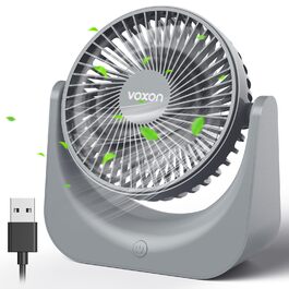 USB-настільний вентилятор VOXON, міні-вентилятор з 5 рівнями швидкості, безшумний портативний вентилятор для офісу, дому та спальні, кабель 1.5м, сірий