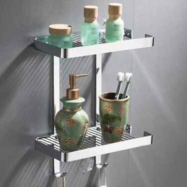 Wall-Mounted Shower Caddy, Bathroom Shelf, Organizer with Soap Dish and Hooks, Rustproof Brass, Storage Shelf for Shampoo and Spice Bottles, Drip Basket, Kitchen Shelves, Black (Double Chrome)