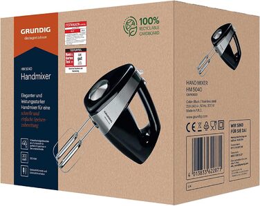 Ручний міксер Grundig HM 5040 Premium, 300 Вт, чорно-срібний, одинарний