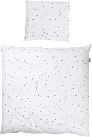 Комплект постільної білизни для дитячого ліжечка Roba 100 x 135 см - комплект для дівчаток та хлопчиків - ковдра та наволочка з бавовни для малюків та дітей - зірковий принт - білий (Сірий Зоряний Чарівник, 80x80 / 40x35 см)