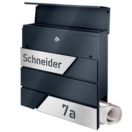 Поштовий ящик з газетницею з нержавіючої сталі, настінний, з замком та гравіюванням (срібний)