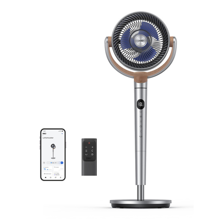 Вентилятор підлоговий Dreo з Wi-Fi, 102 см, 3 режими, 8 швидкостей, срібний, 102 см, 1200 м³/год