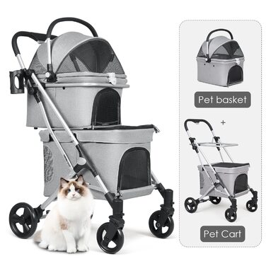 Beberoad Розкладний візок для собак та котів, 2-ярусний, чорний/сірий