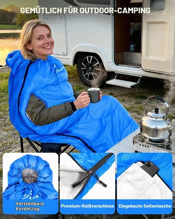 Спальний мішок Sportneer Outdoor для дорослих, теплий ковдру-спальник на 3-4 сезони для кемпінгу та подорожей (220x85 см, синій, 10-26 °C)