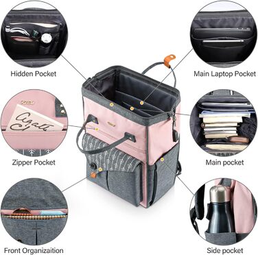 Жіночий рюкзак для ноутбука 15.6 дюймів, шкільний/робочий рюкзак з USB-портом для зарядки, для подорожей, кемпінгу, дівчаток, Оксфорд (рожевий)