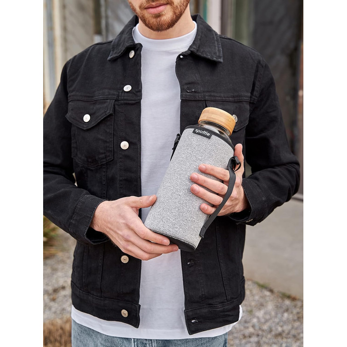 Glass bottle 1.5 liter - Drinking bottle glass 1.5 l with bamboo lid - Glass bottle - Water bottle - Glass drinking bottle suitable for carbonated drinks - dishwasher safe - wide neck