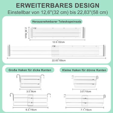 FUNIZE Adjustable Drawer Dividers with Inserts, 8 Piece, 32-58cm Long Dividers with 16 Piece 9-18cm Inserts, Expandable Drawer Organizer for Kitchen, Bedroom, Office Storage
