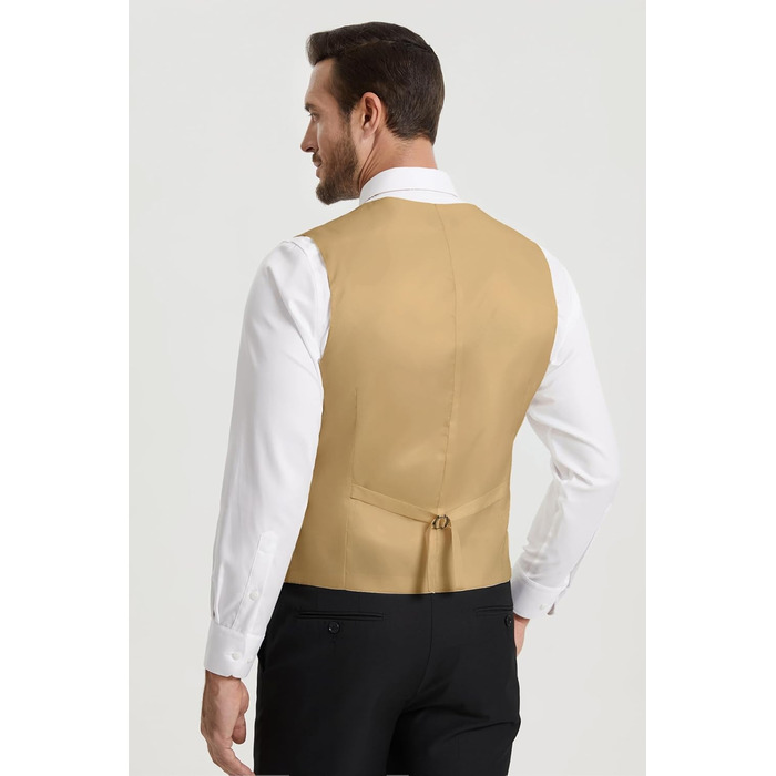 Жилет чоловічий HISDERN формальний елегантний бавовняний однотонний V-подібний виріз з кишенями для весілля, вечірки, бізнесу (S, Хакі)