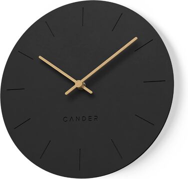 Cander Berlin MNU 2630 Wall Clock, 30 cm, Analog, Living Room, Modern Vintage, Black, Wooden Hands, Silent (No Ticking Sound), MDF