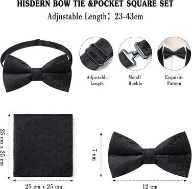 HISDERN Набір краватки з візерунком пава, нагрудної хустки та запонок для чоловіків, з гачком, регульована, вже зав'язана, для весілля, свят, Різдва, Хелловіна (A10-чорний)