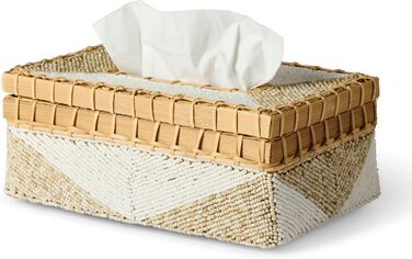 Karmagonia Refillable Tissue Box with Bamboo Lid - Handmade Cosmetic Tissue Box with Pearls - Tissue Box for Tissues & Cosmetic Tissues