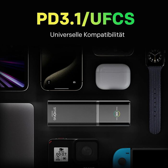 Powerbank STRONG S-19, 12000mAh, 176W, USB-C PD 3.1 + UFCS, TFT-дисплей, для iPhone, Galaxy, MacBook, iPad, для подорожей