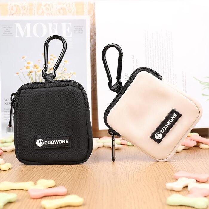 Сумка для ласощів для собак COOWONE з кликером, водонепроникна, з тримачем для пакетів, чорно-бежева