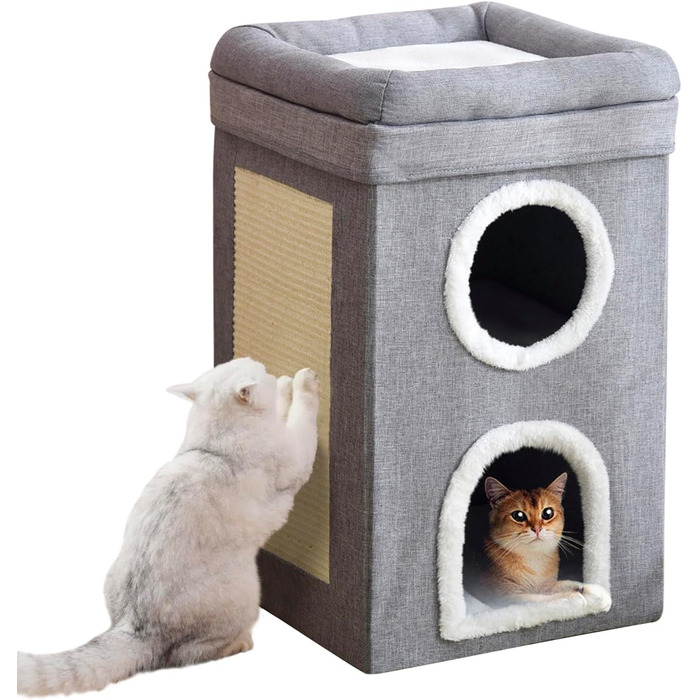 Сірий кубічний будиночок-печера для котів, 3-ярусний, великий, для дому, для маленьких та середніх котів