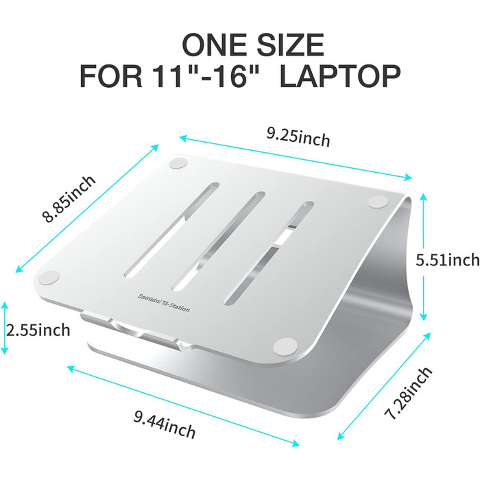 Підставка для ноутбука з алюмінію, Heat-Vent, сумісна з MacBook, Dell, HP, Lenovo, Microsoft Surface, Samsung, 11-16 дюймів, сірий (патентована) (102S-Silver)