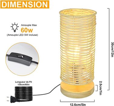Сучасна LED лампа Depuley на стіл, бамбук та дерево, кругла, з абажуром з ротангу, 60 Вт, патрон E27, нічник, лампа для читання в спальню, дитячу кімнату, з лампою, Rund-1