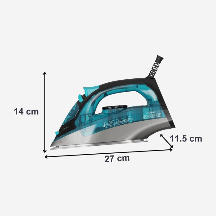 Праска Black+Decker BXIR3000E з керамічною підошвою, 3000 Вт, 200 г/хв, антинакип, функція розпилення, вертикальне прасування, дезінфекція