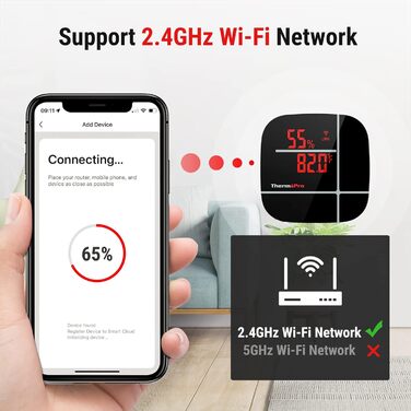 ThermoPro WiFi Thermometer Hygrometer TP90, WiFi Temperature Sensor Humidity Meter with App, Rechargeable Smart Temperature Humidity Monitor with Historical Data, Wireless