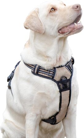 Шлейка для собак Ferplast середнього розміру, 2 гачки для контролю, шлейка проти потягування, регульована, світловідбиваюча та дихаюча, ідеальна для тренувань, M, Бежевий (Коричневий, LARGE)