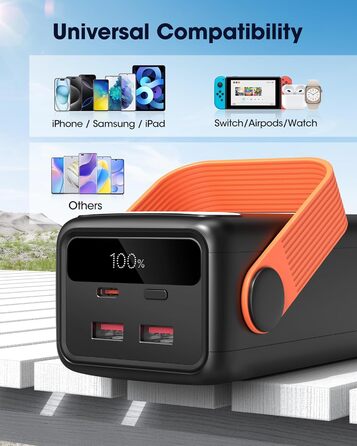 Power Bank 60000mAh 65W з 3 виходами USB-C, чорний: для ноутбуків, смартфонів, планшетів