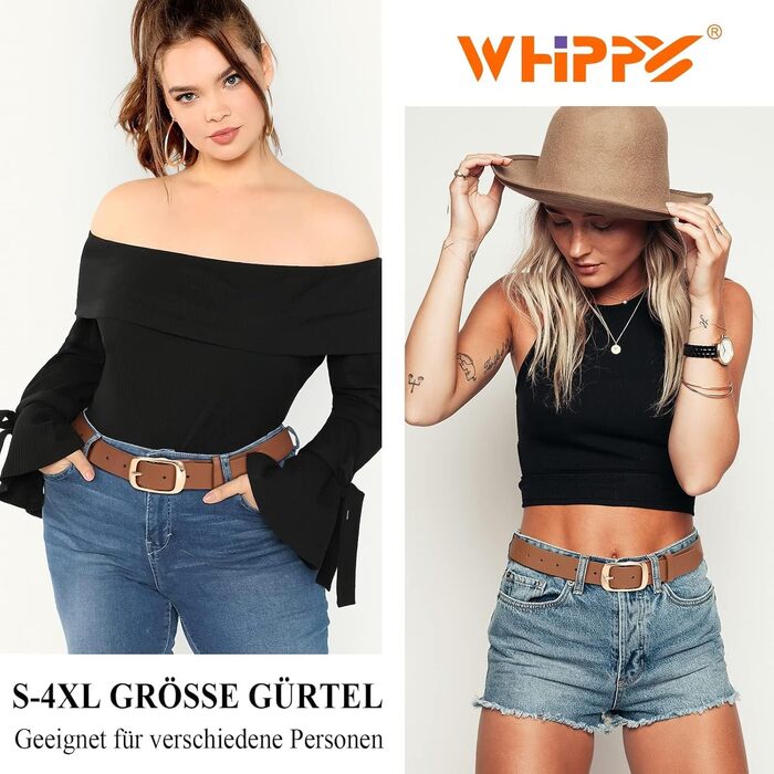 Жіночий шкіряний ремінь WHIPPY великого розміру, модний джинсовий ремінь з міцною пряжкою для джинсів, штанів, суконь (коричневий, золота пряжка, S:100см (підходить для талії 63-76см))