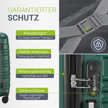 Набір валіз Juskys® Hartschale 4 шт. з кодовим замком, тихі колеса 360°, телескопічна ручка, легкий, зелений (3 шт.)