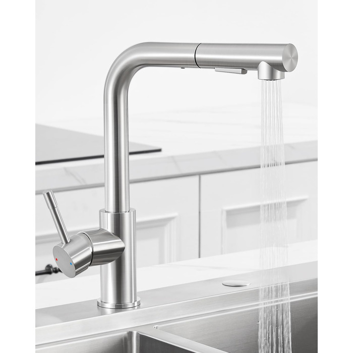Змішувач кухонний Sofetiy висувний з душем, нержавіюча сталь, 360° поворот, одноlever, 2 режими струменя