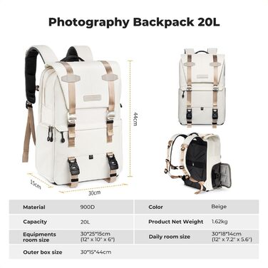 Рюкзак для фотокамери K&F Concept: зручний фоторюкзак для фотографів з відділенням для ноутбука 15-15.6 дюймів, сумісний з Canon/Nikon/Sony/DJI Mavic (20L)