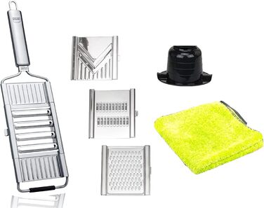 Giant 4-Blade Multi-Grater made of stainless steel - grates vegetables, fruits & cheese 8x faster + 1 PCMM microfiber cloth, color of grater: stainless steel