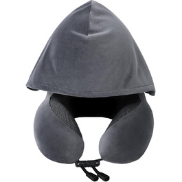 Подушка для шиї Memory Foam | Подушка для подорожей в літак з 95% захистом від світла, регульована підтримка шиї, для подорожей, офісу та сну на боці (темно-сіра)