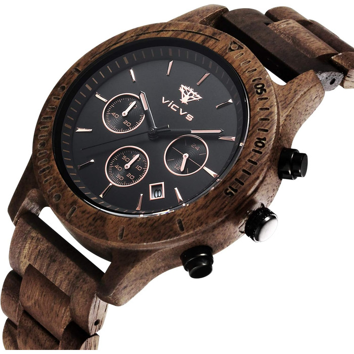 Дерев'яний годинник на руку, 100% натуральне дерево, японський кварцовий механізм з датою, хронограф, горіх