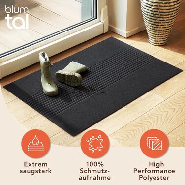 Килимок для дому Blumtal 40x60 см - антиковзаючий, для входу, з візерунком, з поліестеру, сірий