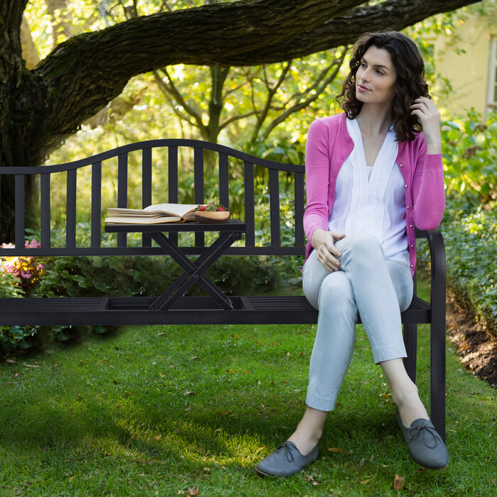 Relaxdays Garden Bench with Folding Table
