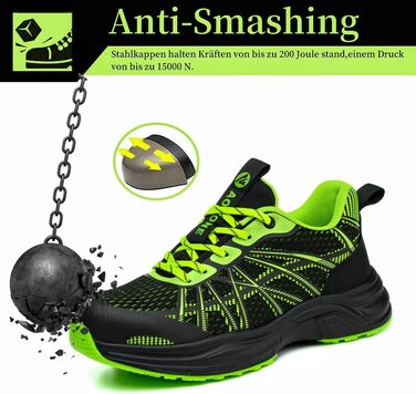 Зручні робочі черевики для чоловіків та жінок. Легкі, спортивні, з металевим підноском, неслизькі, дихаючі. Розмір 43 EU, колір зелений