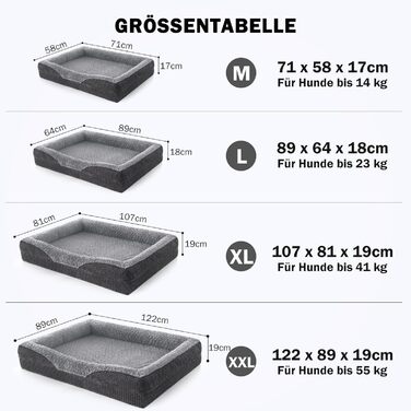 Ортопедичне ліжко для собак середніх та великих порід FURTIME, з memory foam, сіре, 89x64x18 см