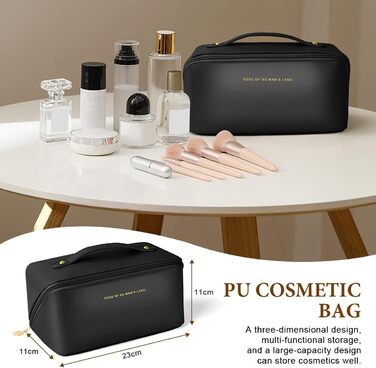 Чорна косметичка для подорожей з PU шкіри, велика місткість, водонепроникна | Органайзер для туалетних аксесуарів