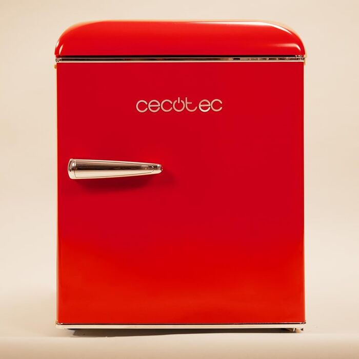 Cecotec Retro Mini Refrigerator - 45L Compact Table Fridge with Chrome Handle, Red - Energy Class E
