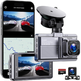 Відеореєстратор Dash Cam 4K з GPS, WiFi 5Ghz, 64GB SD, Паркування, Нічне бачення, Loop-запис