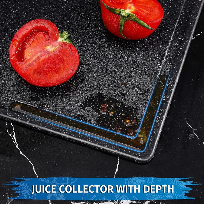 Набір обробних дощок 3 шт. з імітацією граніту, антиковзаючі наклейки, жолоб для соку, BPA-Free, з ручкою. Дошки з пластику, антибактеріальні, чорного кольору. Аксесуари для кухні