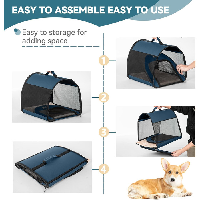 Складана переноска для собак Petfit для маленьких собак та котів, блакитна, M