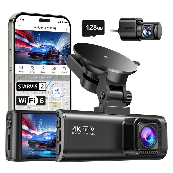 Автомобільний відеореєстратор Redtiger F7N 4K з GPS та передньою і задньою камерами