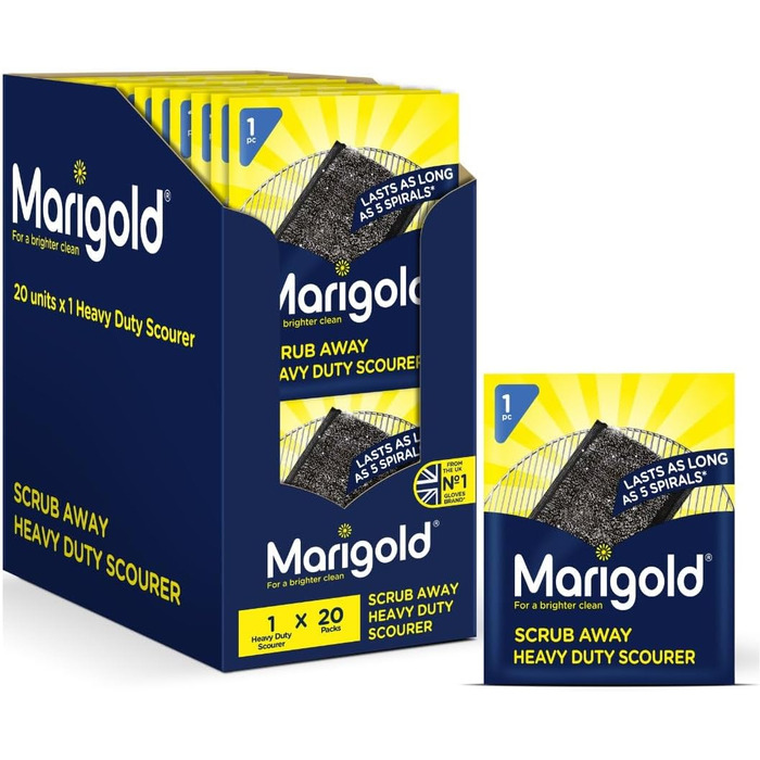 Marigold Scrub Away Stainless Steel Scouring Pad, 20 Pack of 1 Each, Grey, 11 x 1.8 x 15.5 cm