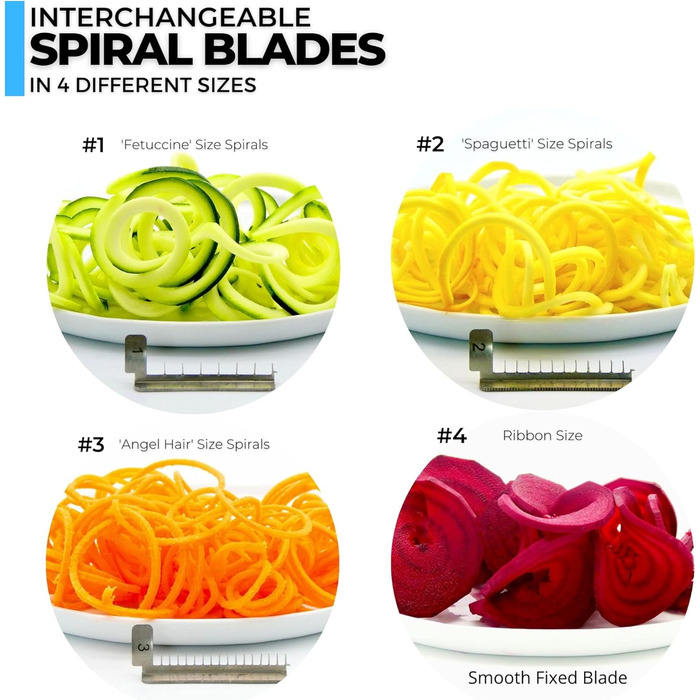 Спіральний овочевий ніж 3-х лезовий, для приготування Zoodles, з антиковзким покриттям. Розміри: 22.5 x 9 x 12.5 см