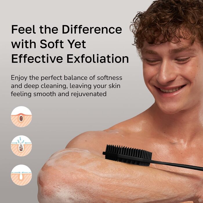 Силіконовий скребок для спини з довгою ручкою - восьмикутна щітка для тіла для душу, ванни та пілінгу. Очищення шкіри, пілінг спини та ніжний силіконовий губка. Легке миття тіла.