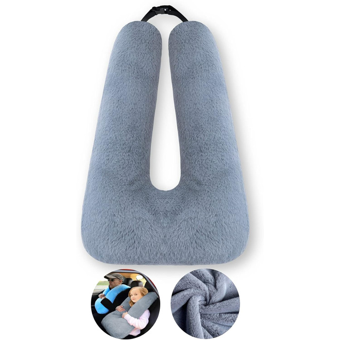 FHSGGP Travel Pillow Child Neck Pillow Car Sleep Pillow for Long Journeys U-Shape Car Seat Belt Pillow Travel Pillow for Kids Artificial Rabbit Fur Grey