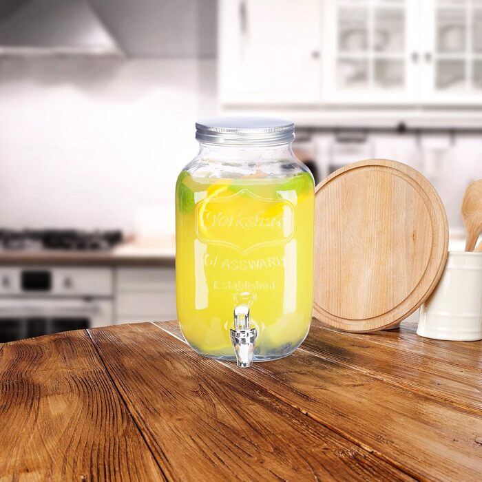 Диспенсер для напоїв Relaxdays 3,5 л, скло, кран, ретро, сафтоспенсер, гастрономія, вінтаж, лимонадник для вечірок на подвір'ї, прозорий